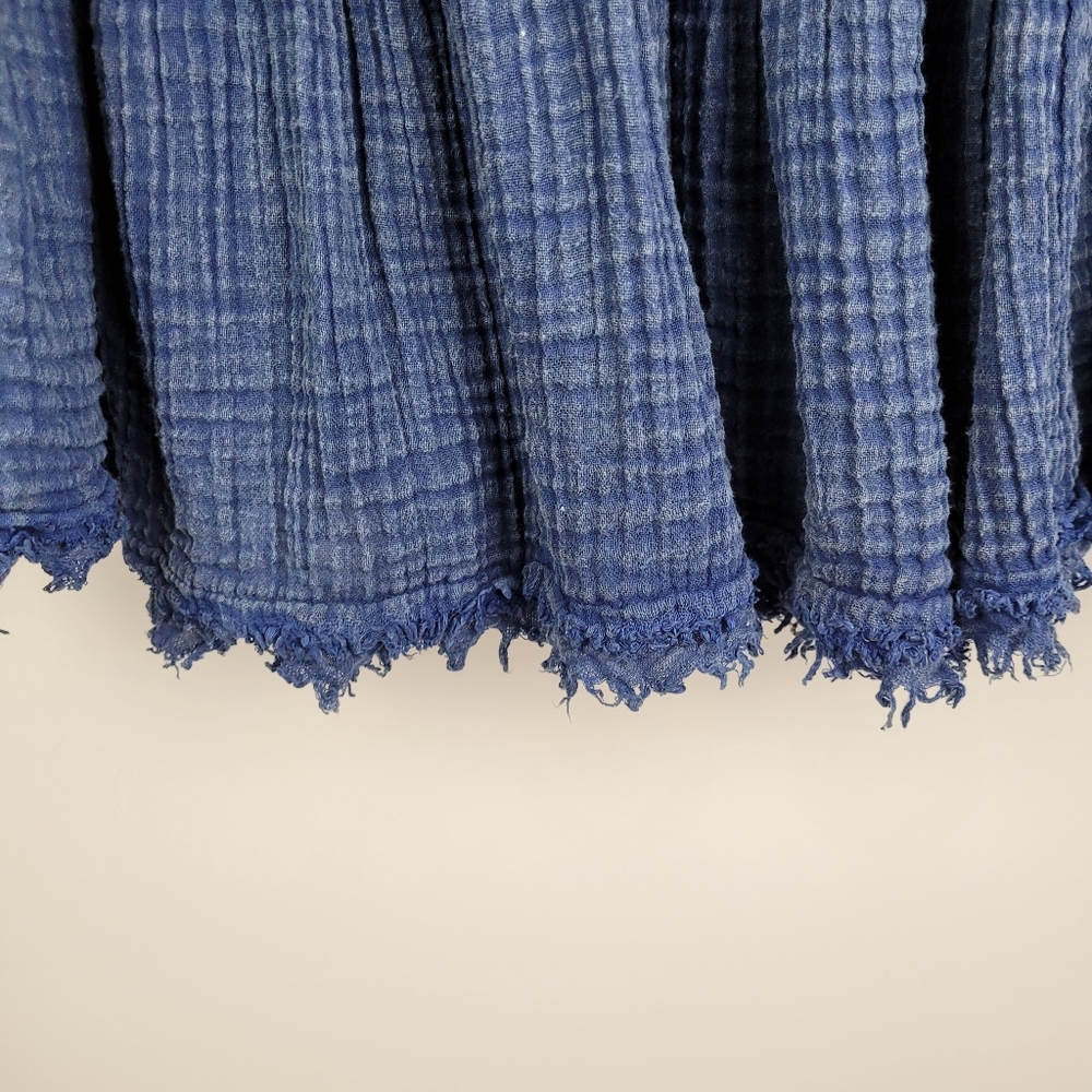 Free People Dress Size S Blue Cotton Gauze Tiered Puff Sleeve Lagen  Boho - Picture 5 of 11